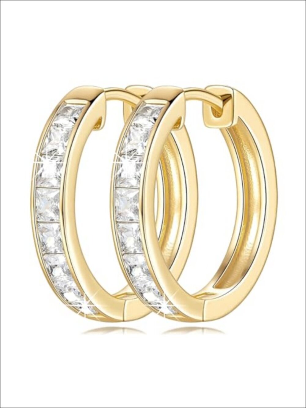 14k Gold Plated Hoop Earrings Cubic Zirconia Channel Set